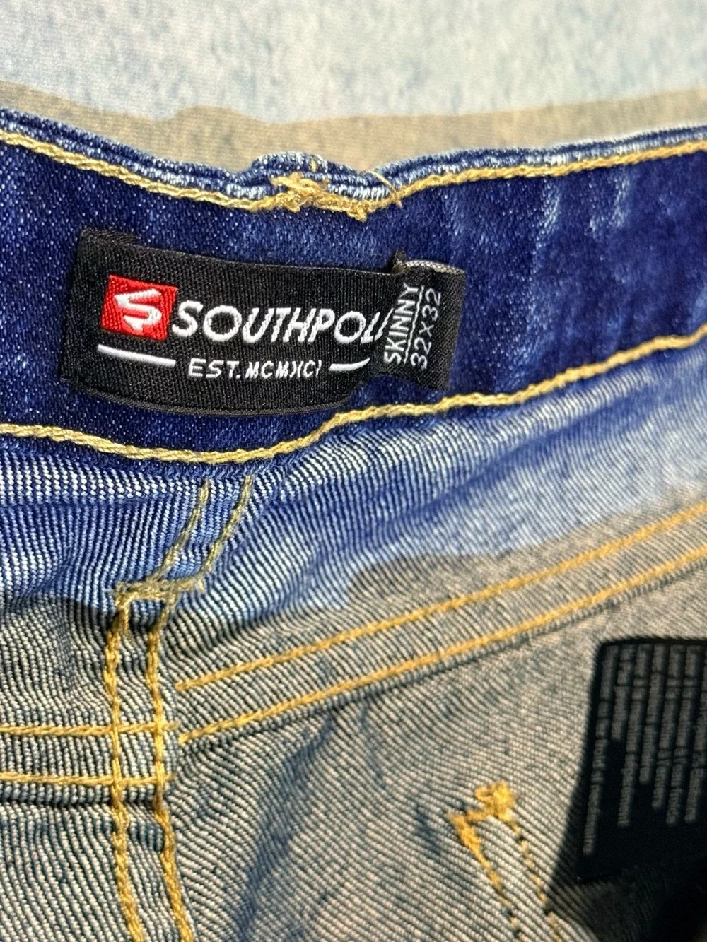 South Pole Men’s Blue Moto Ribbed Skinny Jeans